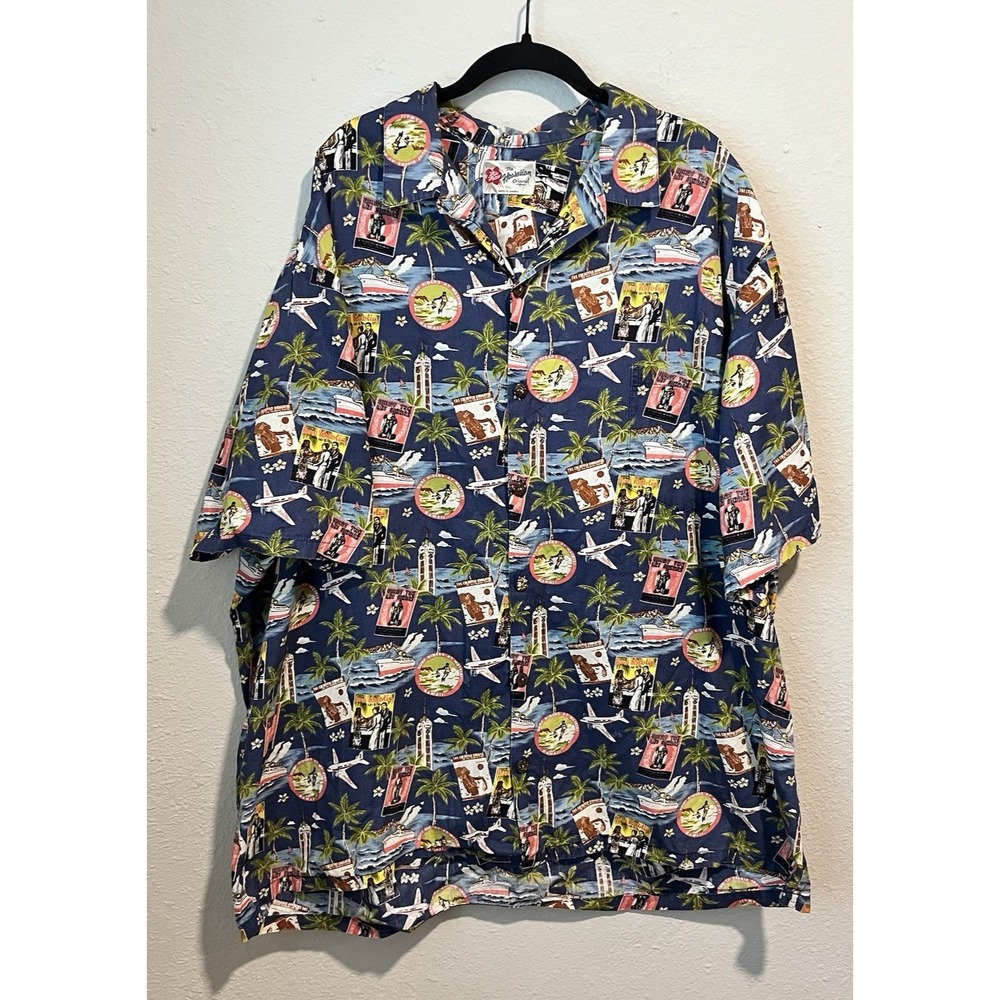 VTG Hilo Hattie Hawaiian Shirt Mens 3XL Blue 100% Cotton USA Made Vacation